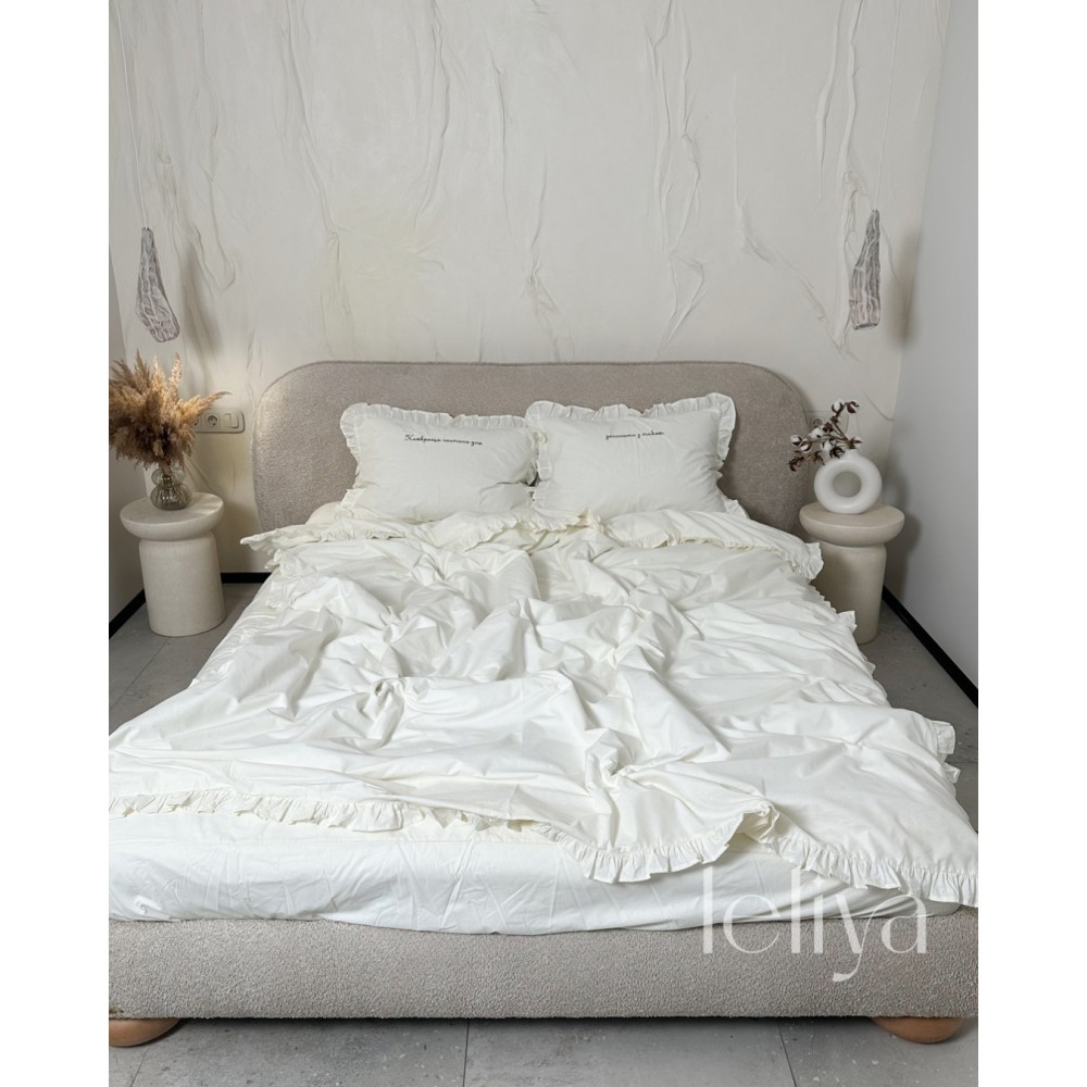 Поплін Молочний з Рюшами + Вишивка