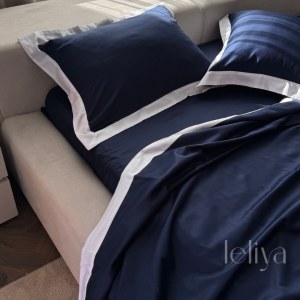 Преміальний Сатин Темно-синій + Білий