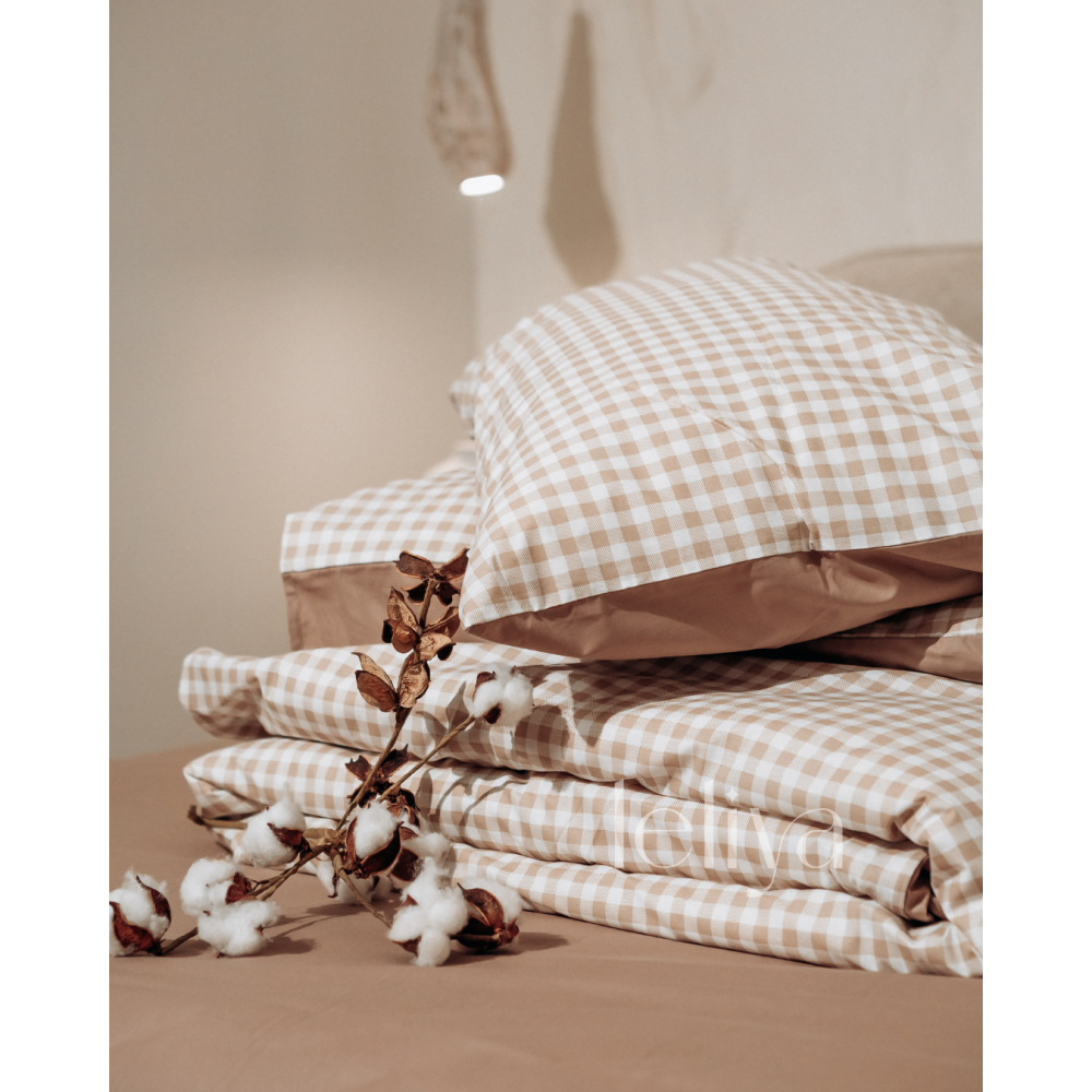 Поплін Бежевий + Клітинка