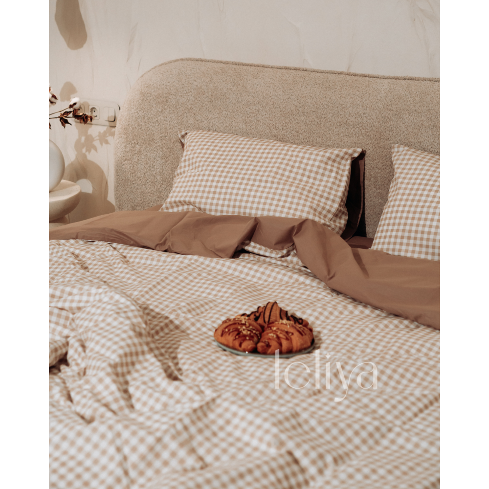 Поплін Бежевий + Клітинка