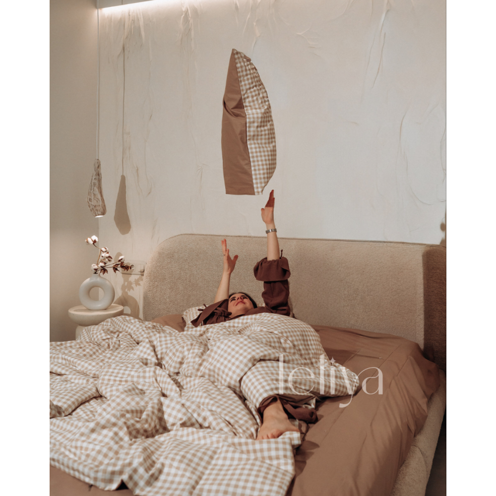 Поплін Бежевий + Клітинка